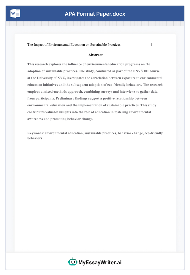 APA Format Abstract