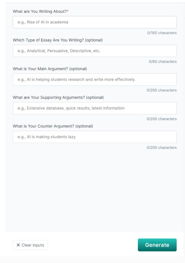 Thesis Statment Generator Interface