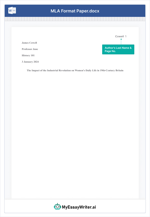 MLA Format Header and Running Head -MyEssayWriter.ai